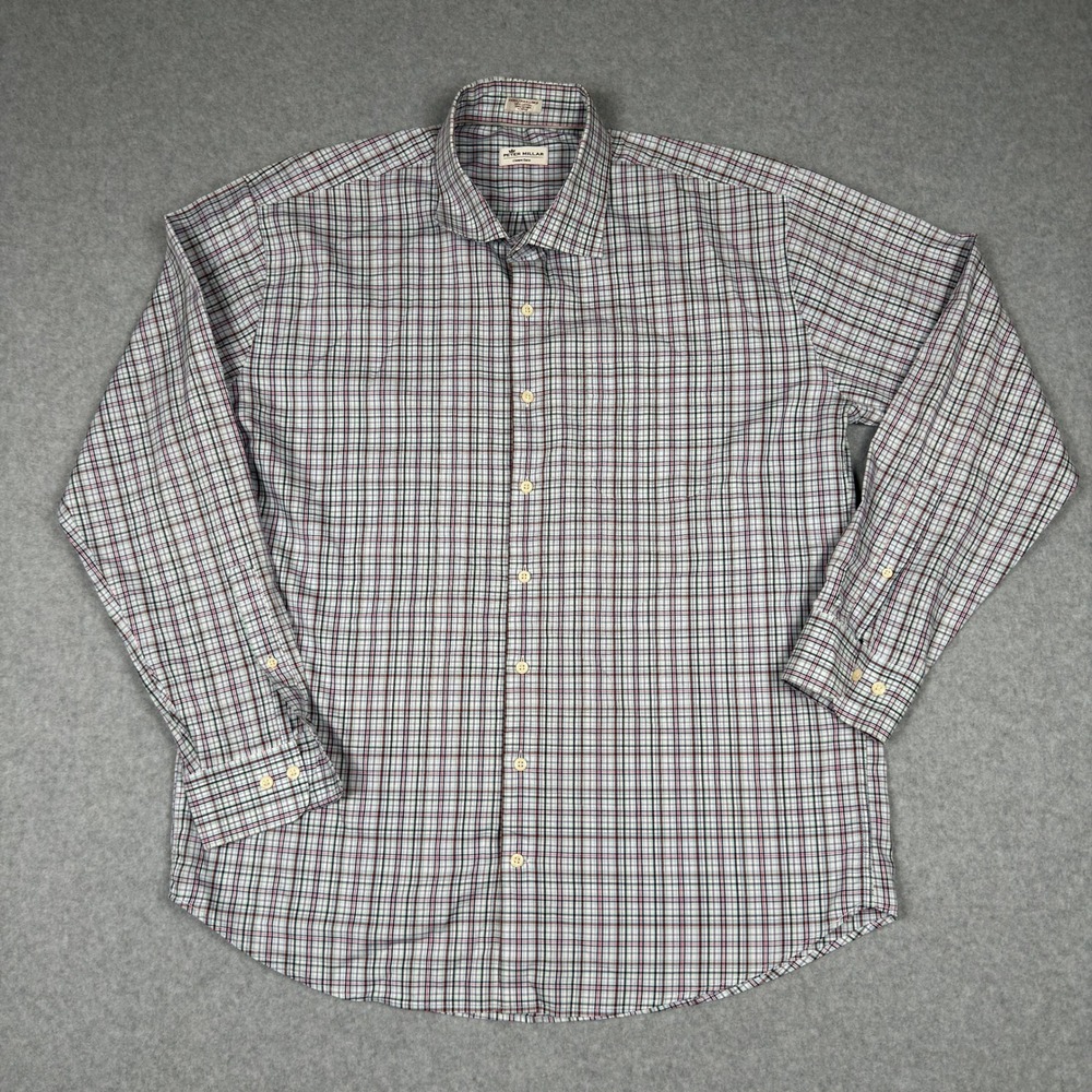 Peter Millar Crown Ease Mens XXL Button Down Shirt Plaid Cotton Preppy Office